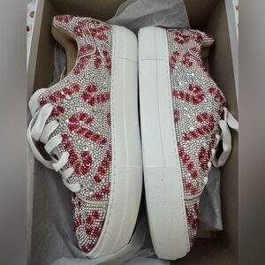 Elegant Red and White Crystal Sneakers